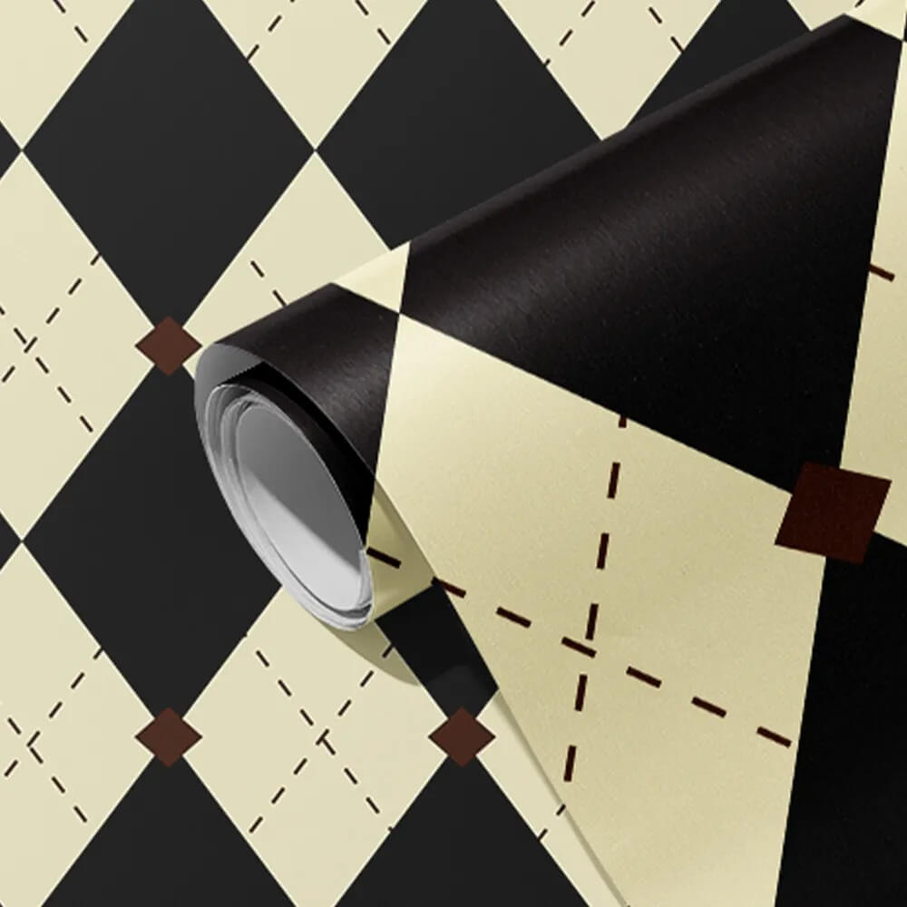 Welurowa tapeta z odwracalnym wzorem Argyle w stylu vintage