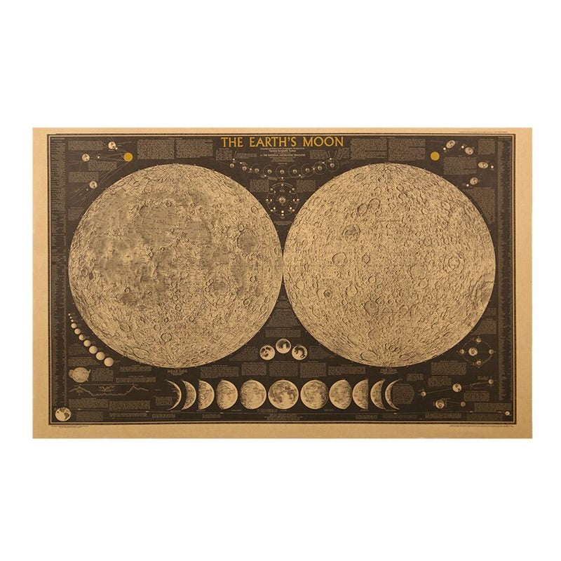 Plakat z atlasem księżycowym vintage na papierze kraft