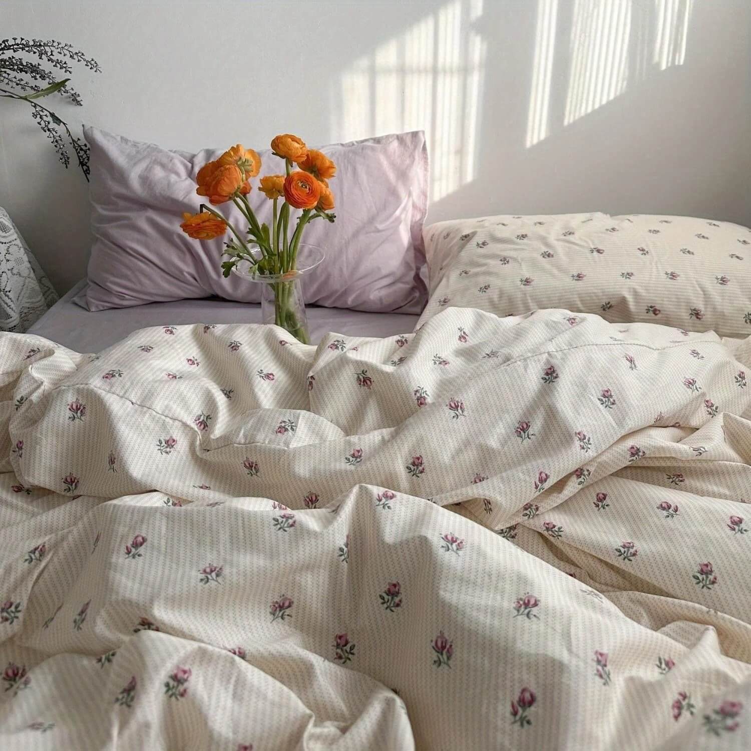 Zestaw Pościeli w Stylu Vintage Grandmacore z Kwiatowym Wzorem