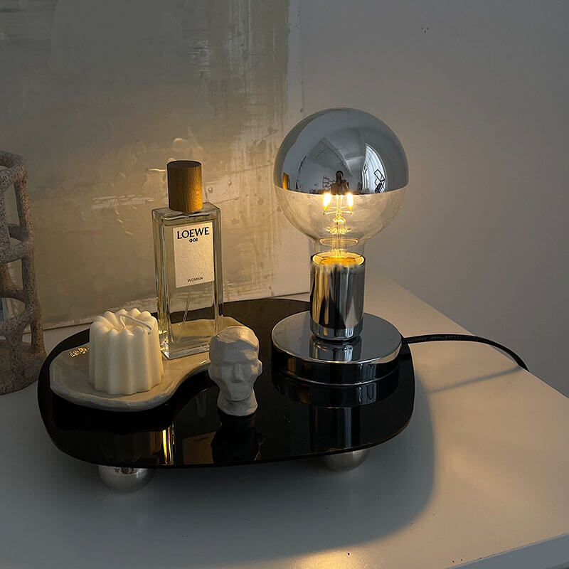 Retro Srebrna Błyszcząca Lampa Stolikowa