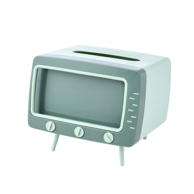 Vintageowy stolik pod telewizor z pojemnikiem na chusteczki