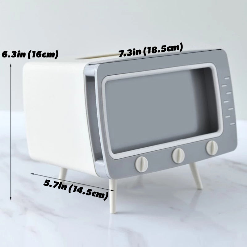 Vintageowy stolik pod telewizor z pojemnikiem na chusteczki