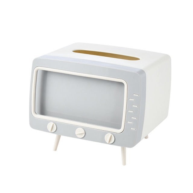 Vintageowy stolik pod telewizor z pojemnikiem na chusteczki