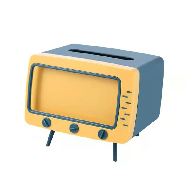 Vintageowy stolik pod telewizor z pojemnikiem na chusteczki